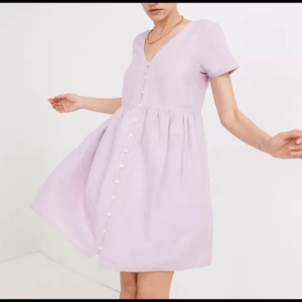 Madewell Alexandra Button-front Linen-born Mini Dress - Lilac - Size XS